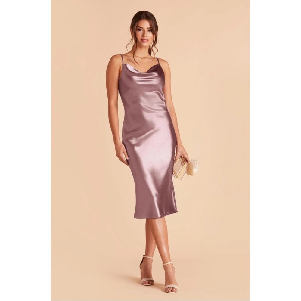 Birdy Grey Lisa Dress Midi Dark Mauve Satin Cocktail Bridesmaid XS